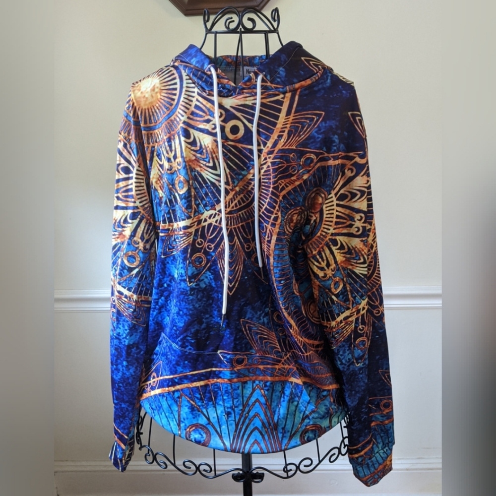 NWT Nextmia Blue and Gold Mystical Print Hoodie